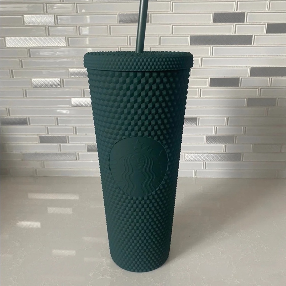 New Starbucks 2022 Matte Dark Green Studded Soft Touch Venti Tumbler Cup